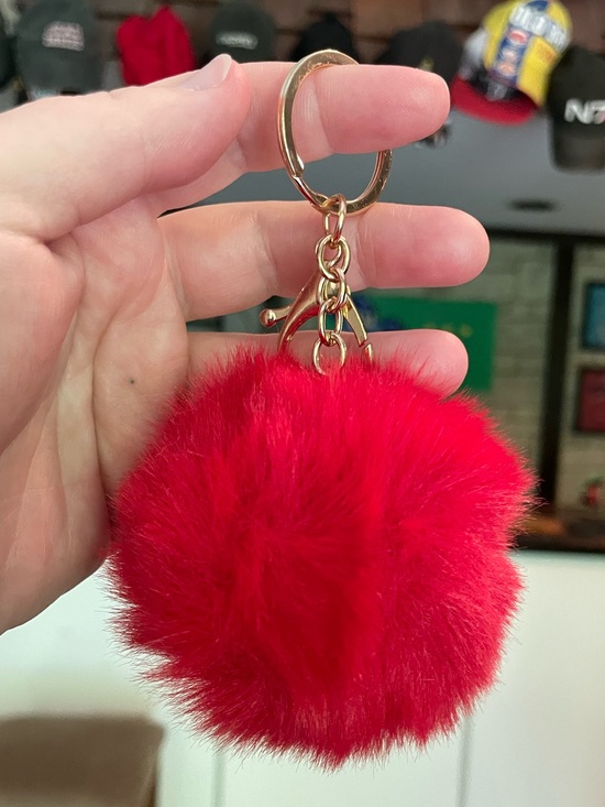 Accessories - Faux Fur Pom-Pom Keychain Purse Bag Backpack Charm Keyring - Red